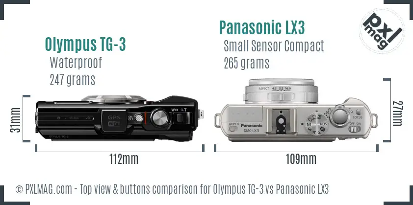 Olympus TG-3 vs Panasonic LX3 top view buttons comparison