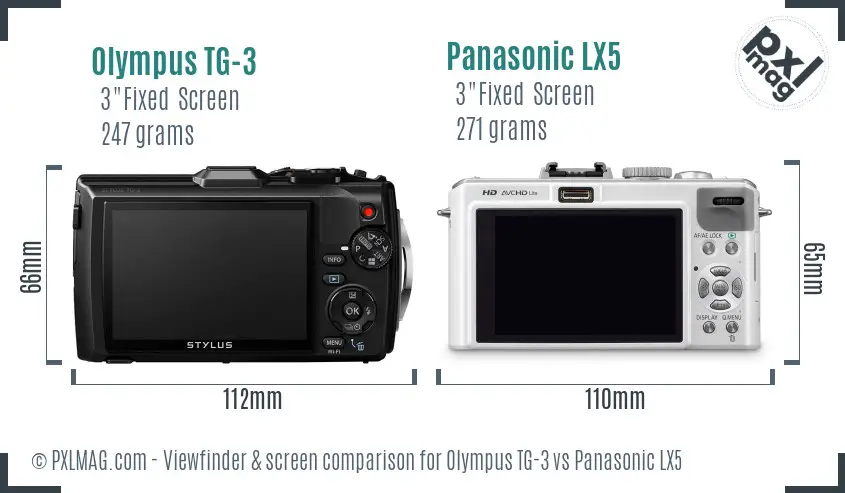 Olympus TG-3 vs Panasonic LX5 Screen and Viewfinder comparison