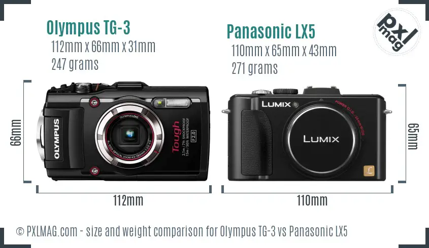 Olympus TG-3 vs Panasonic LX5 size comparison