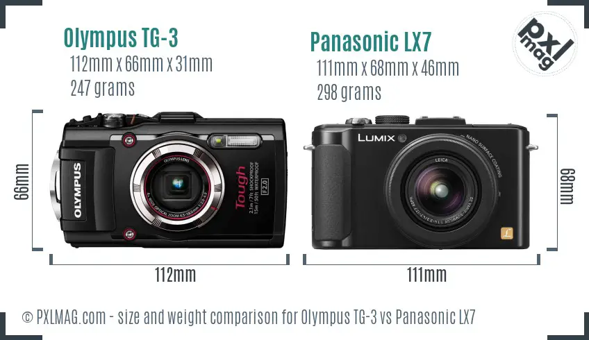Olympus TG-3 vs Panasonic LX7 size comparison