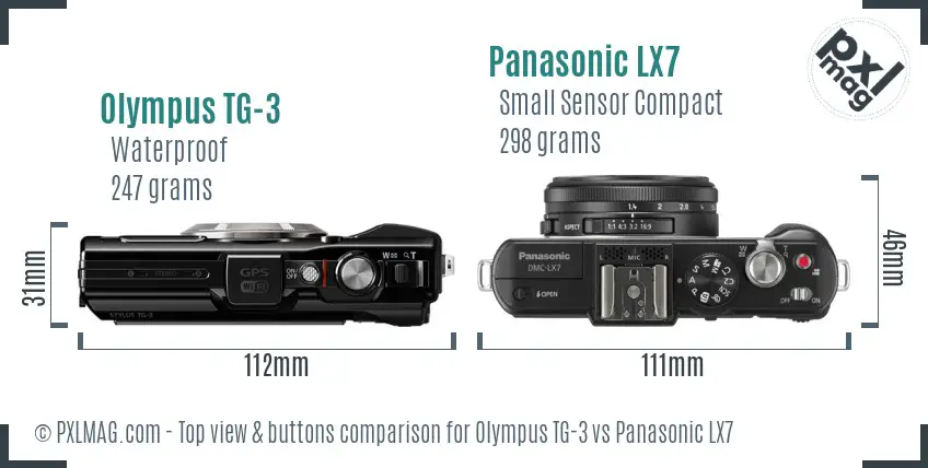 Olympus TG-3 vs Panasonic LX7 top view buttons comparison