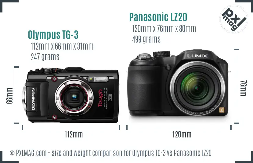 Olympus TG-3 vs Panasonic LZ20 size comparison