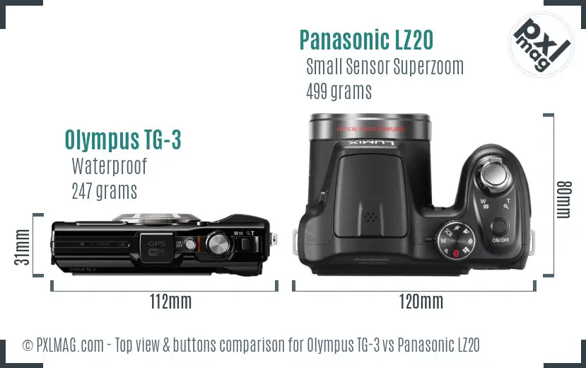 Olympus TG-3 vs Panasonic LZ20 top view buttons comparison