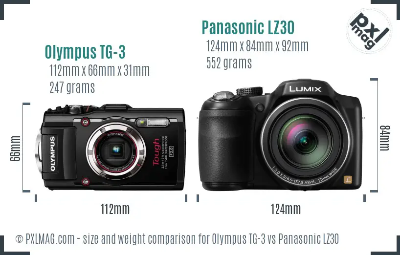 Olympus TG-3 vs Panasonic LZ30 size comparison