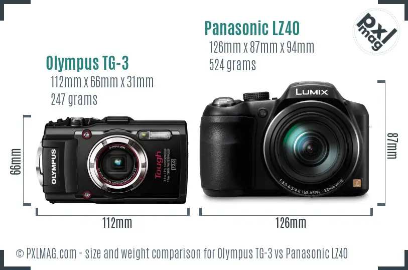 Olympus TG-3 vs Panasonic LZ40 size comparison