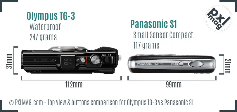 Olympus TG-3 vs Panasonic S1 top view buttons comparison