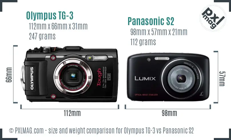 Olympus TG-3 vs Panasonic S2 size comparison