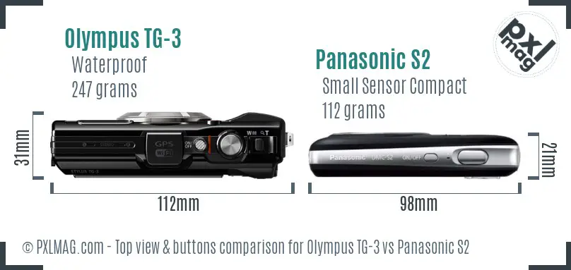 Olympus TG-3 vs Panasonic S2 top view buttons comparison