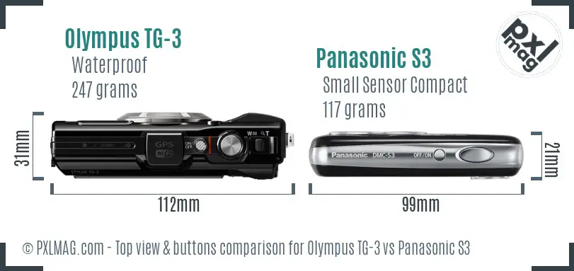 Olympus TG-3 vs Panasonic S3 top view buttons comparison