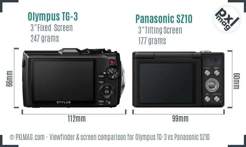 Olympus TG-3 vs Panasonic SZ10 Screen and Viewfinder comparison