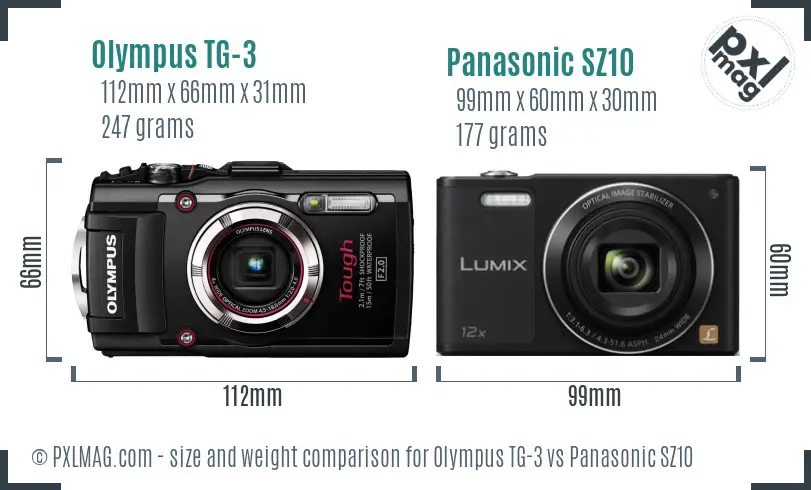 Olympus TG-3 vs Panasonic SZ10 size comparison