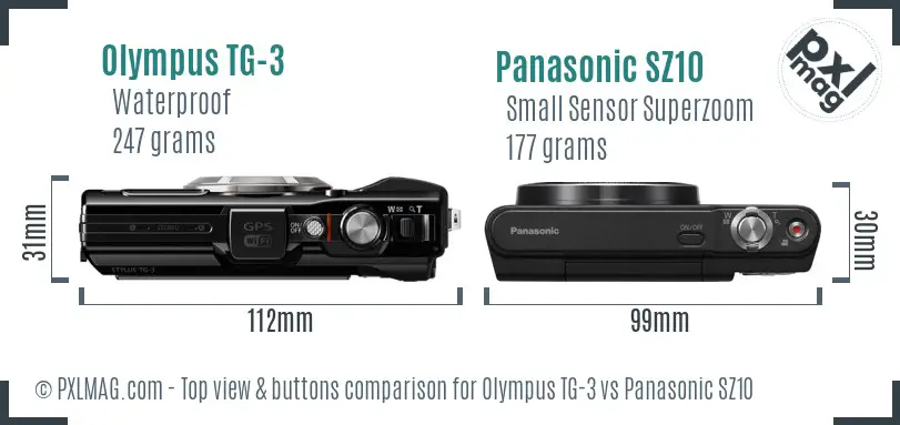 Olympus TG-3 vs Panasonic SZ10 top view buttons comparison