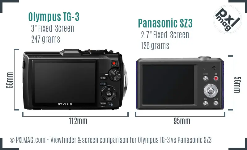 Olympus TG-3 vs Panasonic SZ3 Screen and Viewfinder comparison
