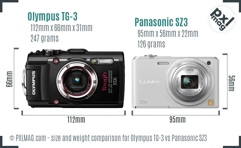 Olympus TG-3 vs Panasonic SZ3 size comparison
