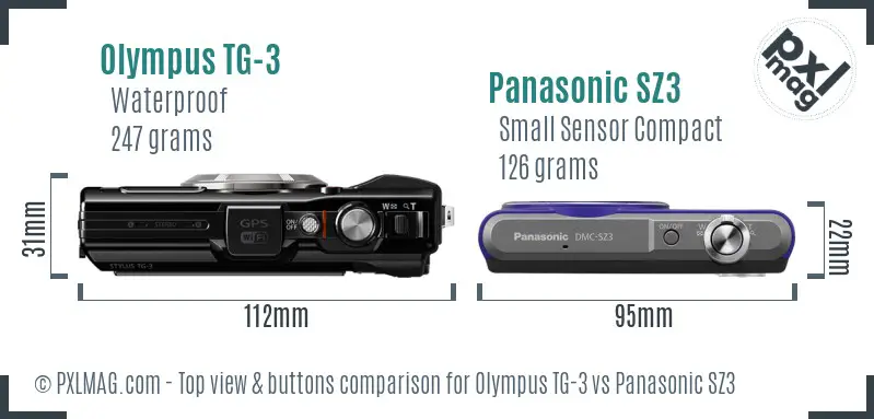 Olympus TG-3 vs Panasonic SZ3 top view buttons comparison