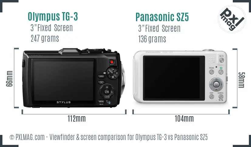 Olympus TG-3 vs Panasonic SZ5 Screen and Viewfinder comparison