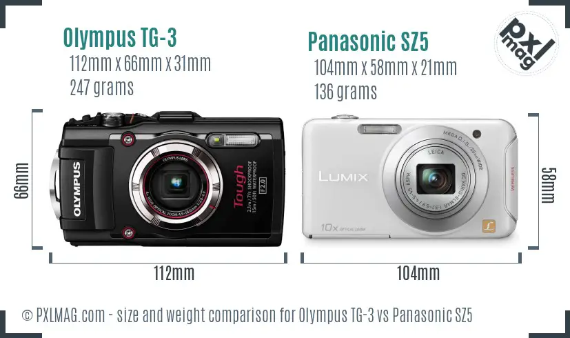 Olympus TG-3 vs Panasonic SZ5 size comparison