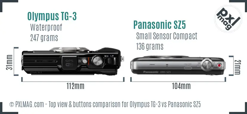 Olympus TG-3 vs Panasonic SZ5 top view buttons comparison