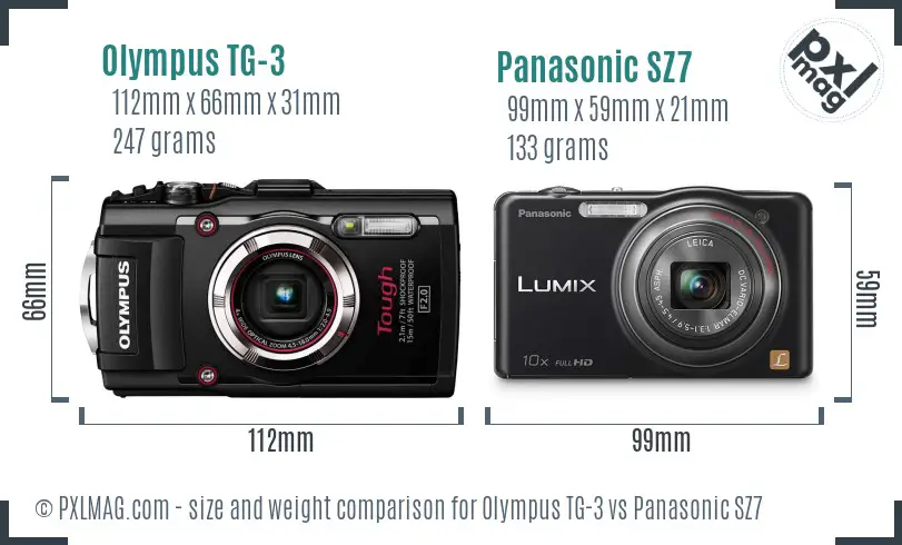 Olympus TG-3 vs Panasonic SZ7 size comparison Olympus TG-3 vs Panasonic SZ7 size comparison