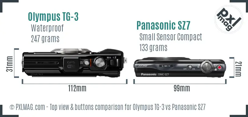 Olympus TG-3 vs Panasonic SZ7 top view buttons comparison Olympus TG-3 vs Panasonic SZ7 top view buttons comparison