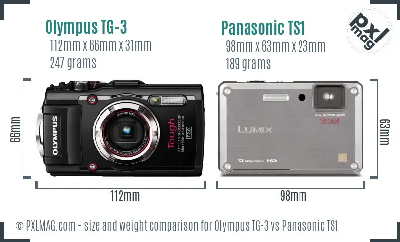 Olympus TG-3 vs Panasonic TS1 size comparison