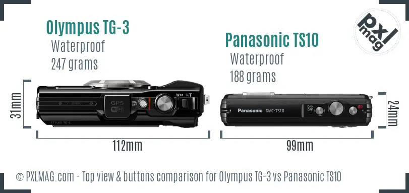 Olympus TG-3 vs Panasonic TS10 top view buttons comparison