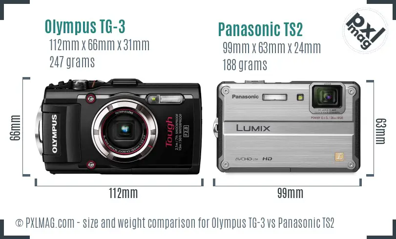 Olympus TG-3 vs Panasonic TS2 size comparison
