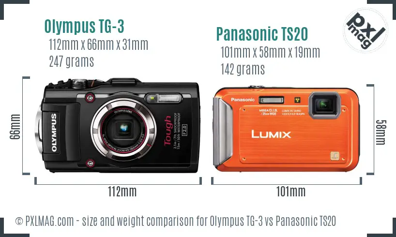 Olympus TG-3 vs Panasonic TS20 size comparison