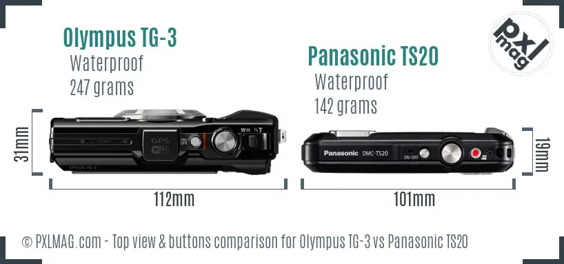 Olympus TG-3 vs Panasonic TS20 top view buttons comparison