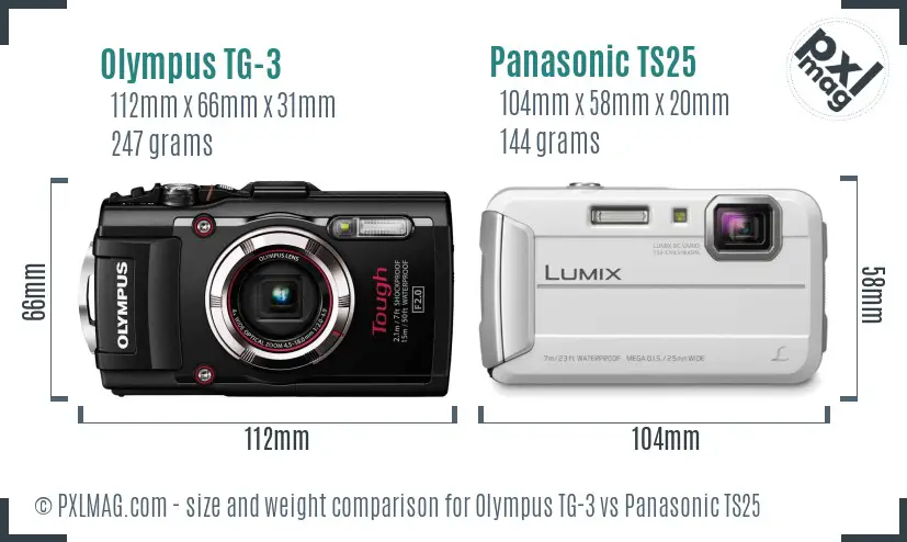 Olympus TG-3 vs Panasonic TS25 size comparison