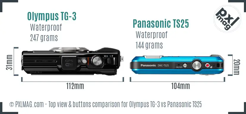 Olympus TG-3 vs Panasonic TS25 top view buttons comparison