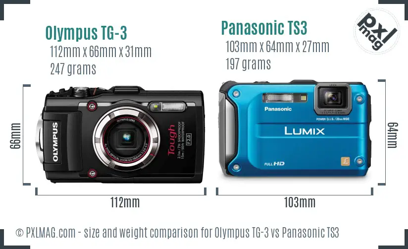 Olympus TG-3 vs Panasonic TS3 size comparison