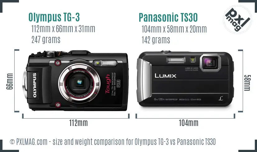 Olympus TG-3 vs Panasonic TS30 size comparison