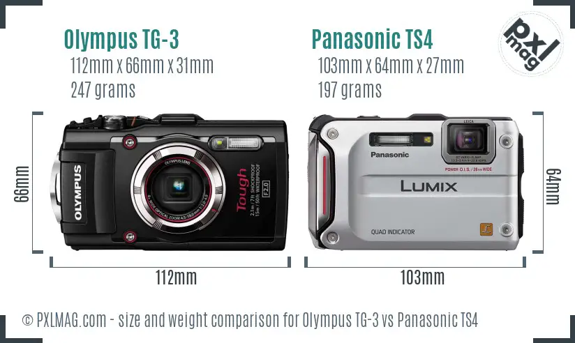 Olympus TG-3 vs Panasonic TS4 size comparison
