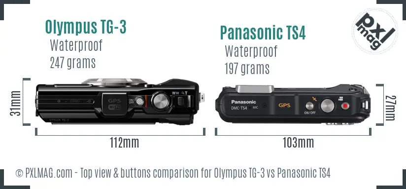 Olympus TG-3 vs Panasonic TS4 top view buttons comparison