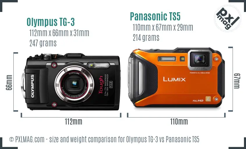 Olympus TG-3 vs Panasonic TS5 size comparison