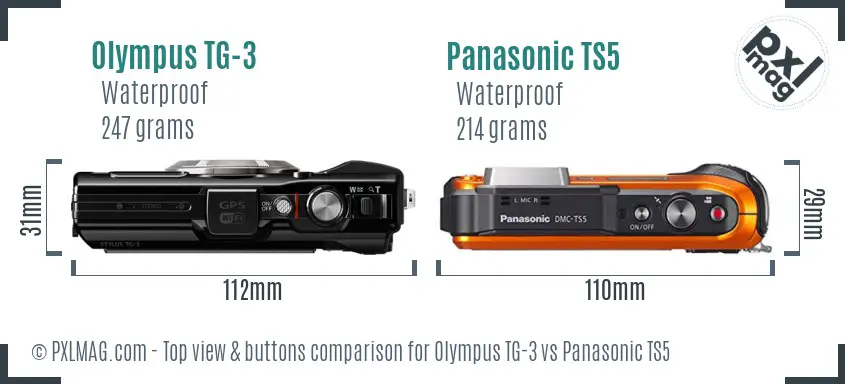 Olympus TG-3 vs Panasonic TS5 top view buttons comparison
