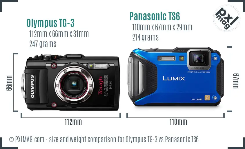 Olympus TG-3 vs Panasonic TS6 size comparison