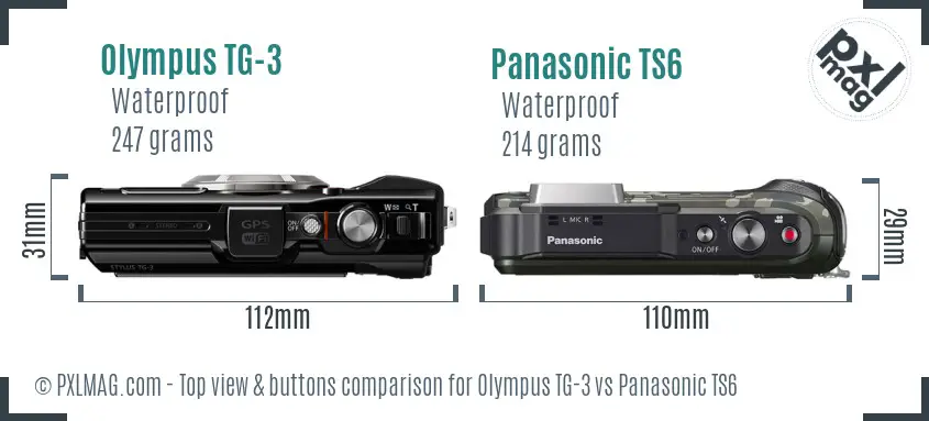 Olympus TG-3 vs Panasonic TS6 top view buttons comparison