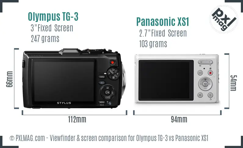 Olympus TG-3 vs Panasonic XS1 Screen and Viewfinder comparison