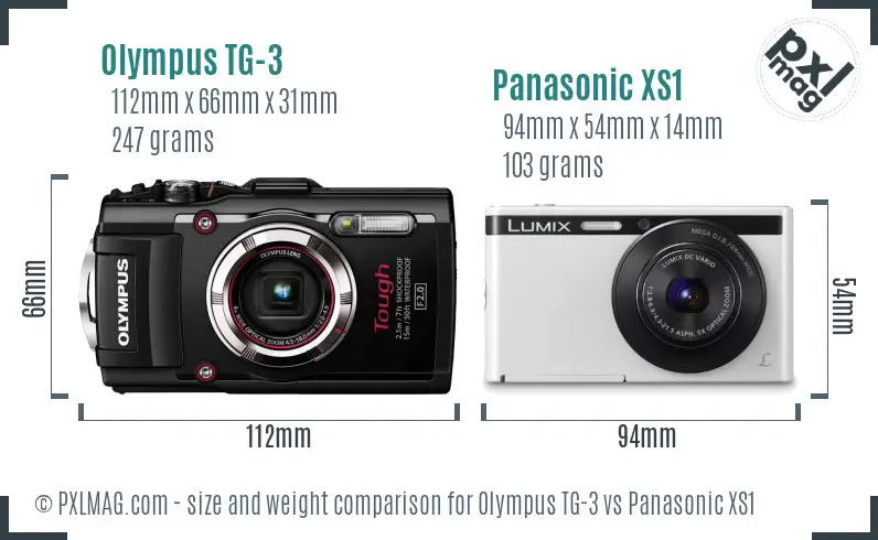 Olympus TG-3 vs Panasonic XS1 size comparison