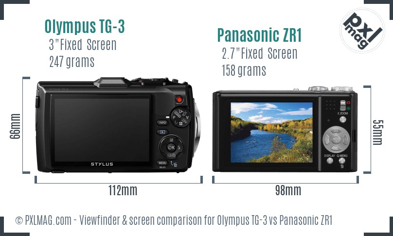 Olympus TG-3 vs Panasonic ZR1 Screen and Viewfinder comparison