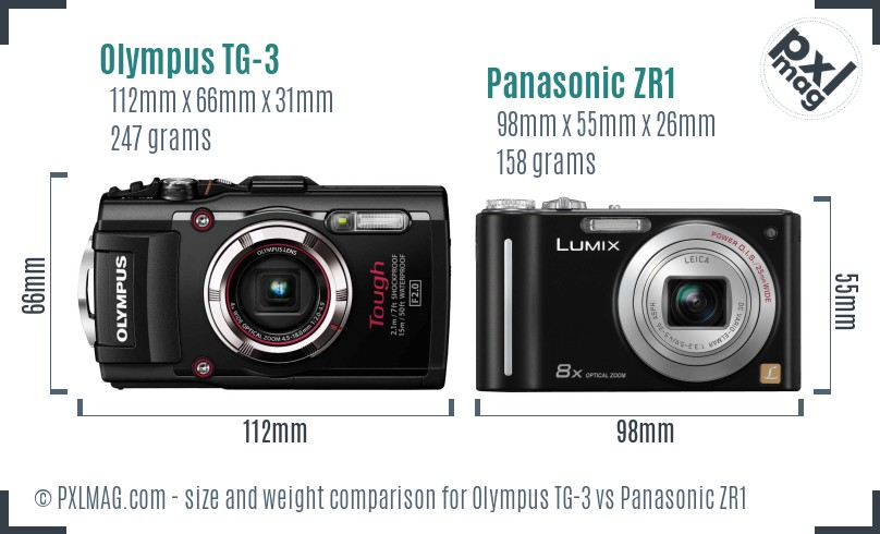 Olympus TG-3 vs Panasonic ZR1 size comparison