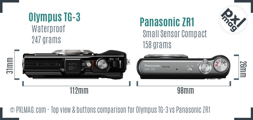 Olympus TG-3 vs Panasonic ZR1 top view buttons comparison