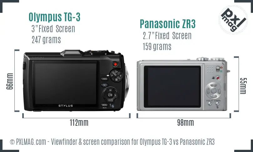 Olympus TG-3 vs Panasonic ZR3 Screen and Viewfinder comparison