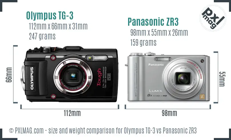 Olympus TG-3 vs Panasonic ZR3 size comparison