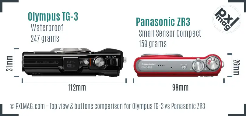 Olympus TG-3 vs Panasonic ZR3 top view buttons comparison