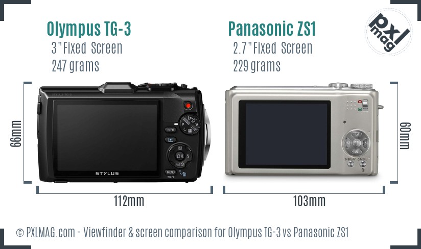 Olympus TG-3 vs Panasonic ZS1 Screen and Viewfinder comparison