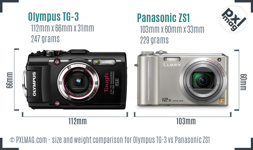 Olympus TG-3 vs Panasonic ZS1 size comparison