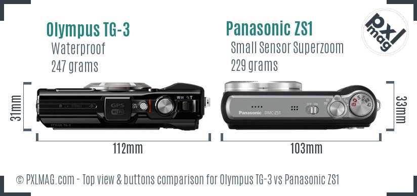 Olympus TG-3 vs Panasonic ZS1 top view buttons comparison